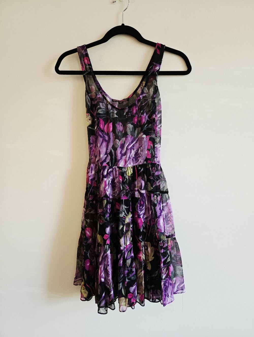 BETSY JOHNSON I VTG US 6 (S/M) Sheer Floral Babydoll Dress I pink black cream